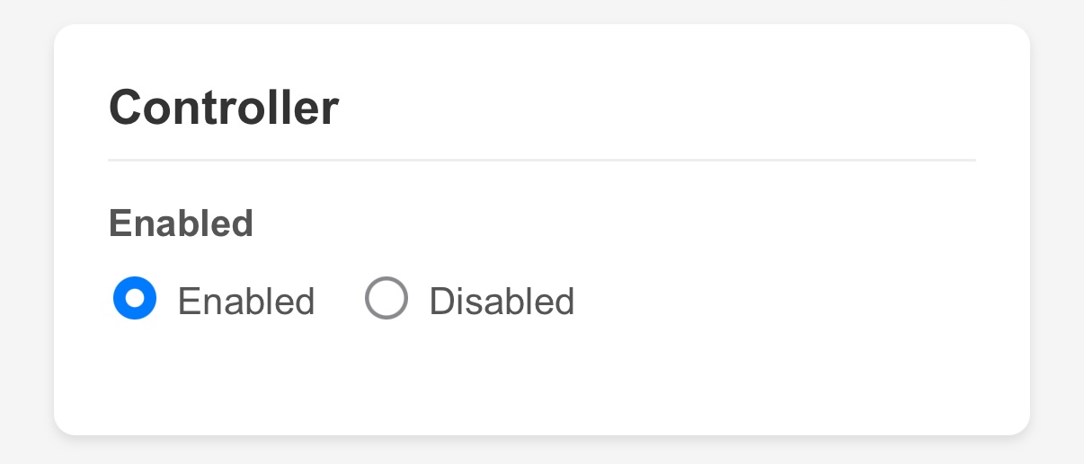 Controller enable/disable section on the Configuration page