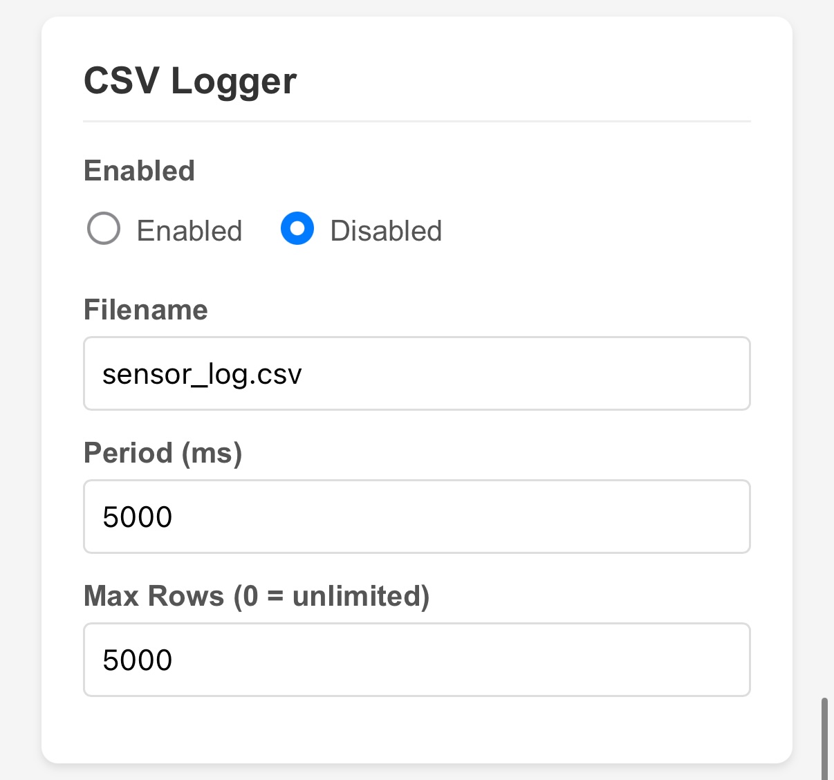 CSV Logger configuration section