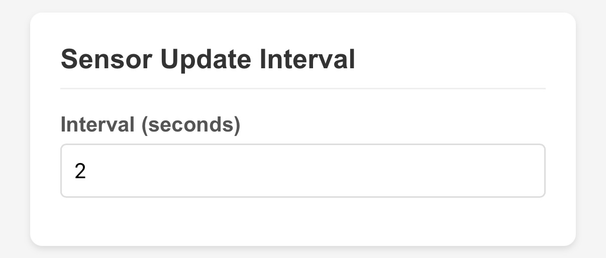 Sensor Update Interval configuration field