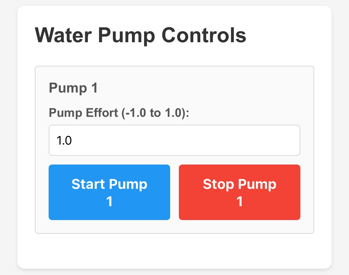 Manual pump control section showing effort field, Start Pump and Stop Pump buttons