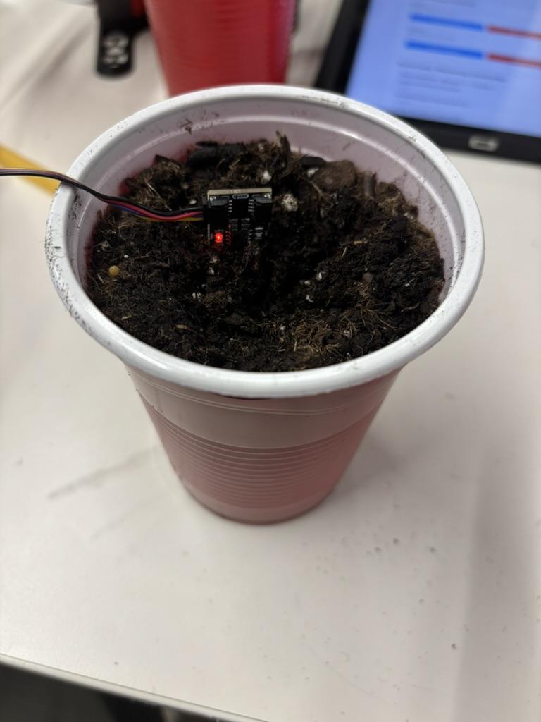 Moisture sensor inserted into calibrated soil