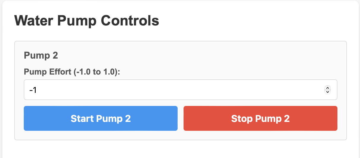 Setting Water Pump Controls on web interface