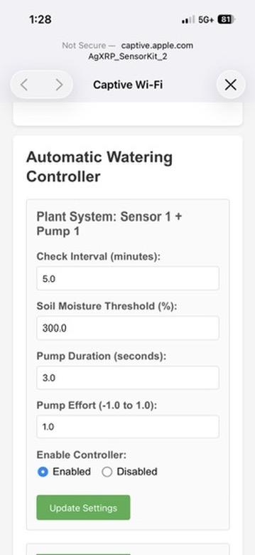 Updating the Soil Moisture Threshold in the web interface